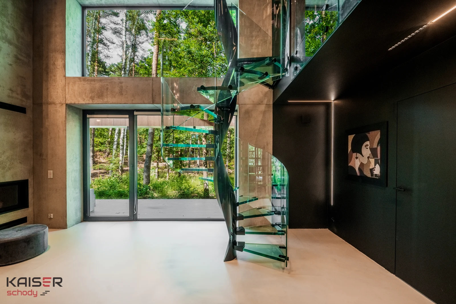 Spiral staircase with glass treads — view 01