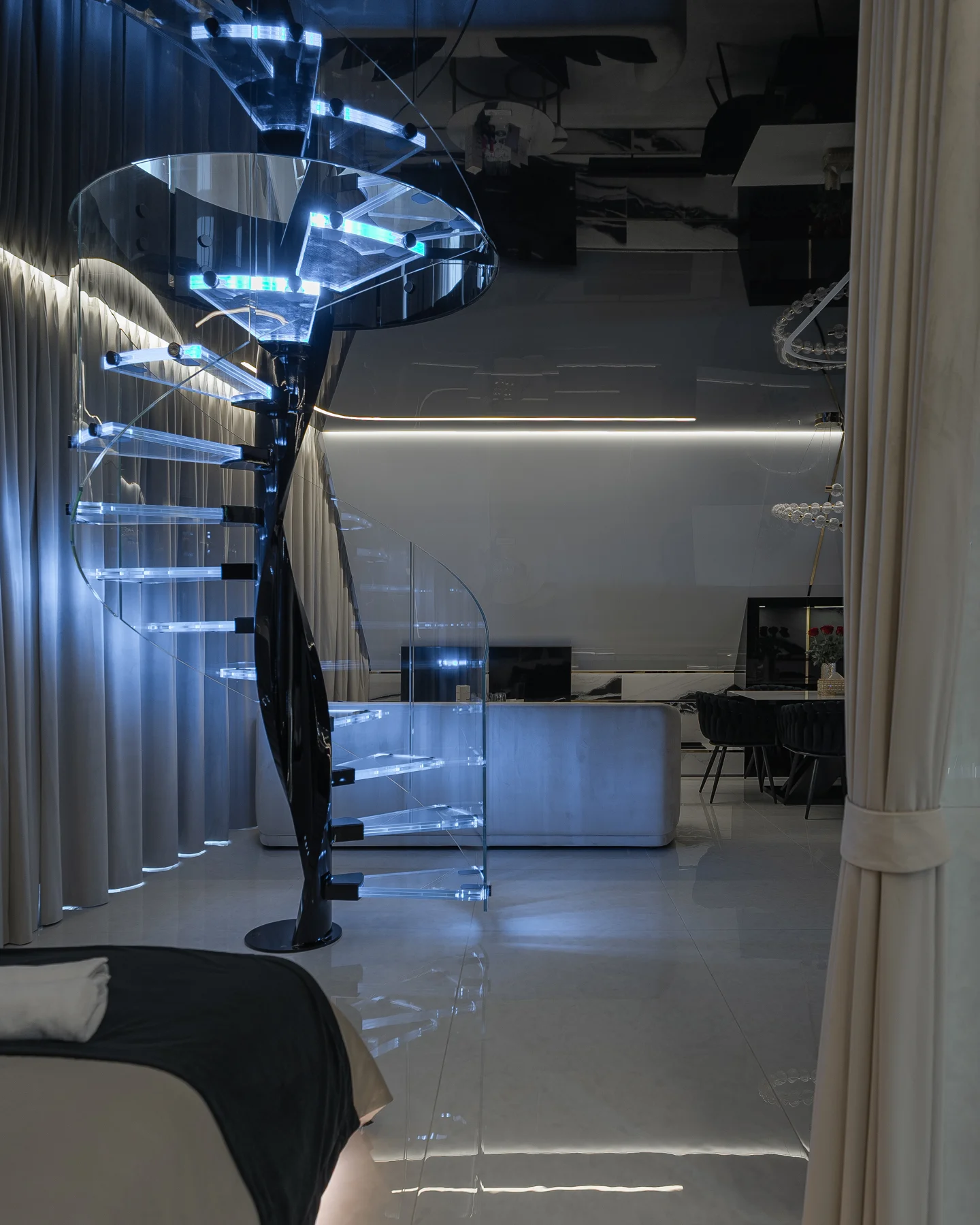 Illuminated spiral staircase — view 03