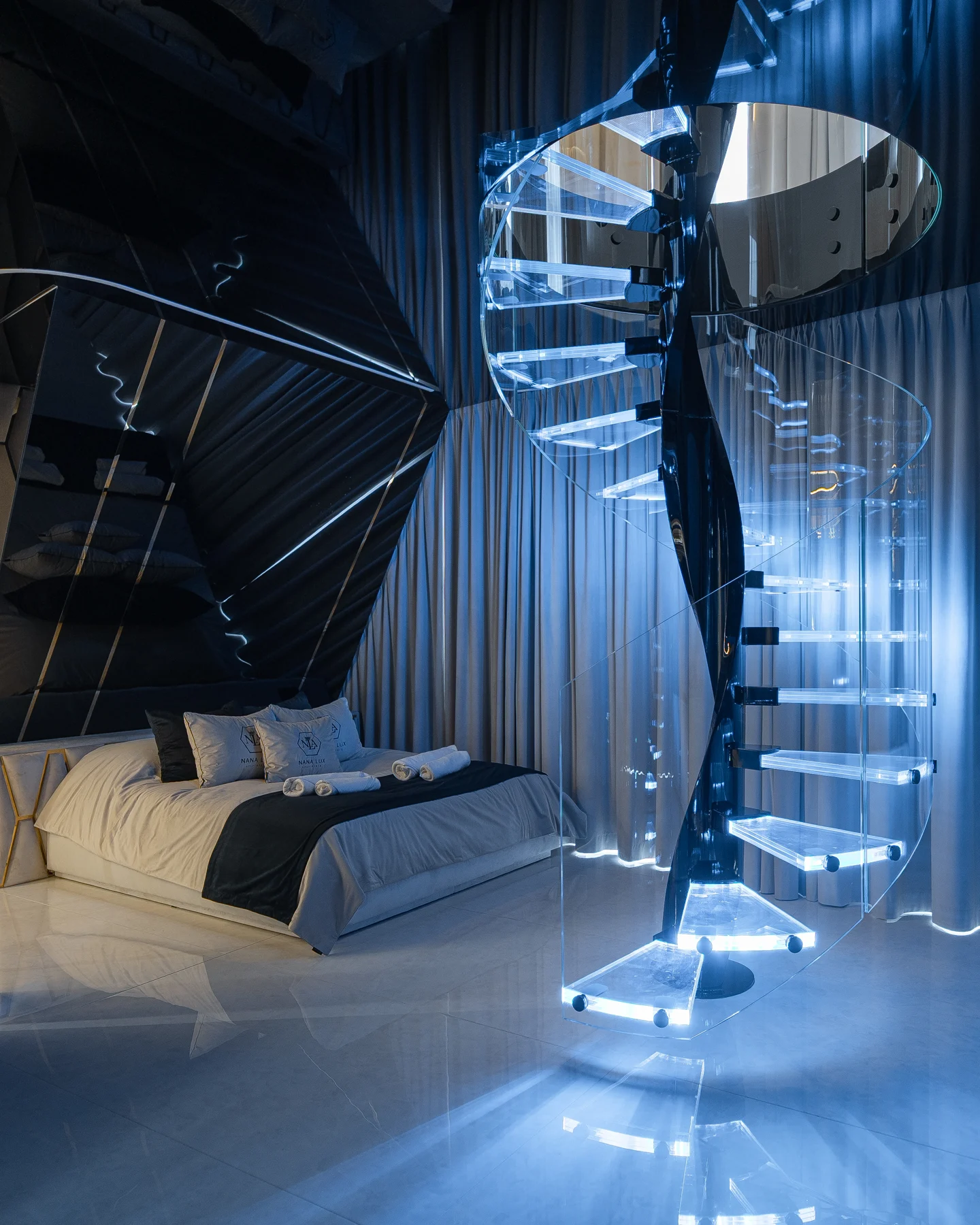 Illuminated spiral staircase — view 05